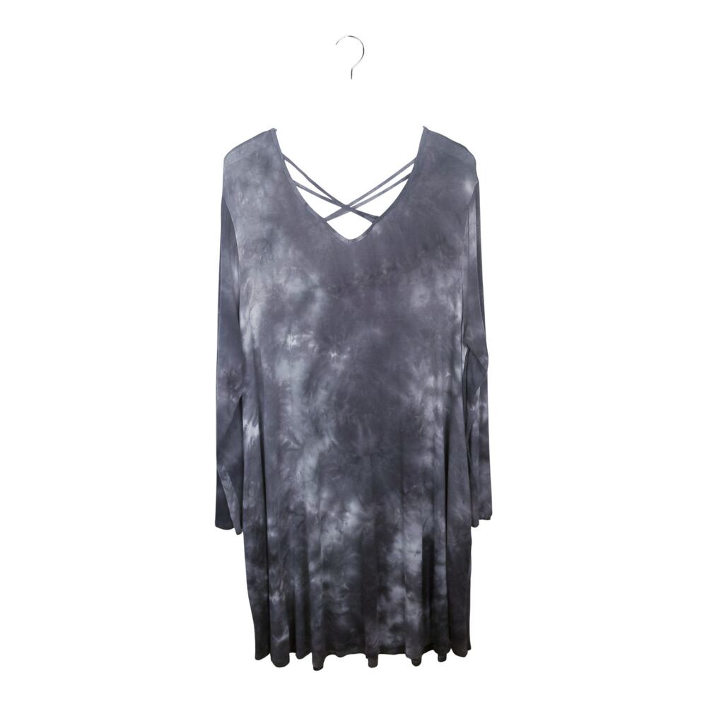 A BEAUTIFUL SOUL Dress Tie-Dye Gray Criss Cross V-neck Neckline & Back - Large
